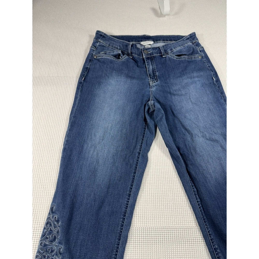 Christopher & Banks Embroidered Capri Jeans Womens 12 Blue Stretch Denim 710